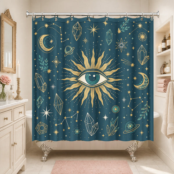 All Seeing Eye Gold Shower Curtain Mystic Celestial Waterproof Bath Decor