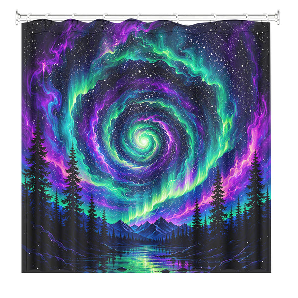 Cosmic Galaxy Mountain Shower Curtain Vibrant Space Art Waterproof Decor