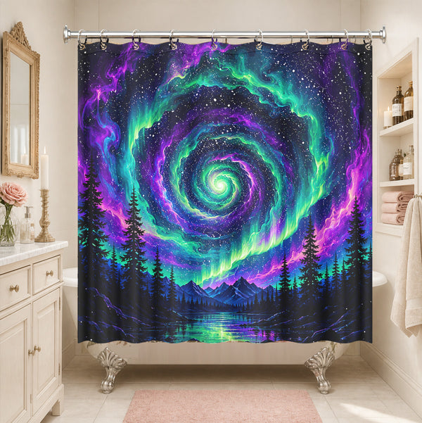 Cosmic Galaxy Mountain Shower Curtain Vibrant Space Art Waterproof Decor