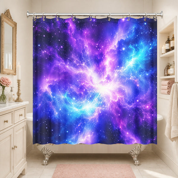 Vibrant Galaxy Nebula Shower Curtain Outer Space Waterproof Decor