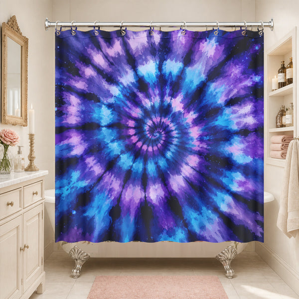 Psychedelic Tie Dye Shower Curtain Purple Blue Spiral Waterproof Decor