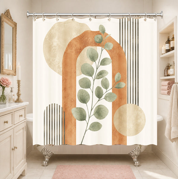 Abstract Geometric Botanical Shower Curtain Modern Boho Waterproof Decor
