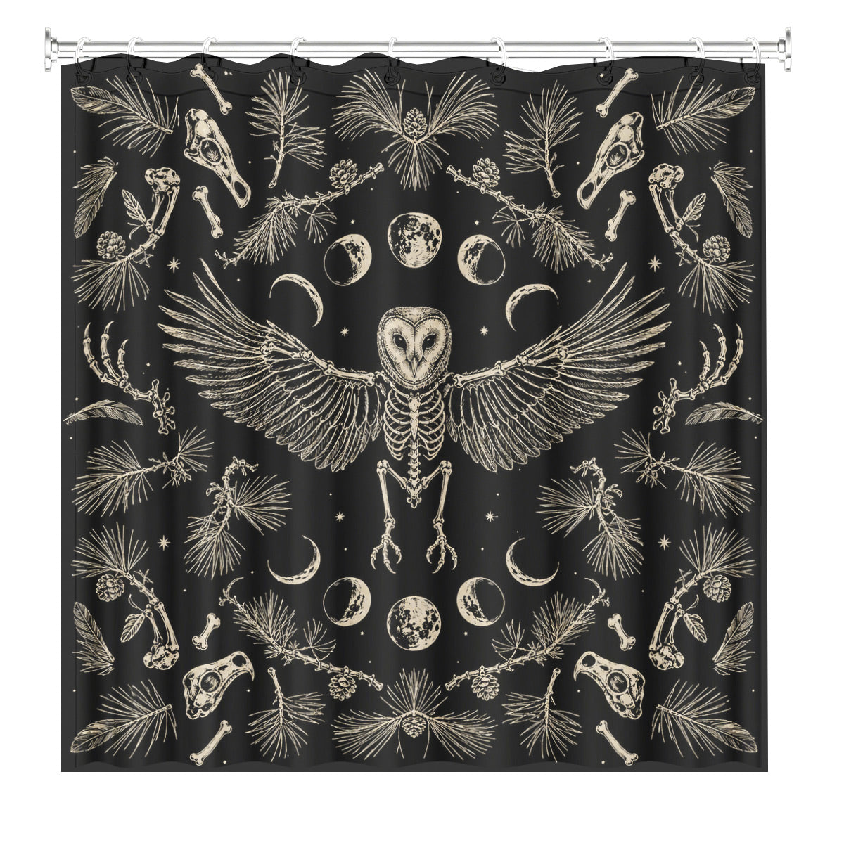 Shower Curtain Skeleton Floral Vintage Etched Dark Academia Waterproof Decor