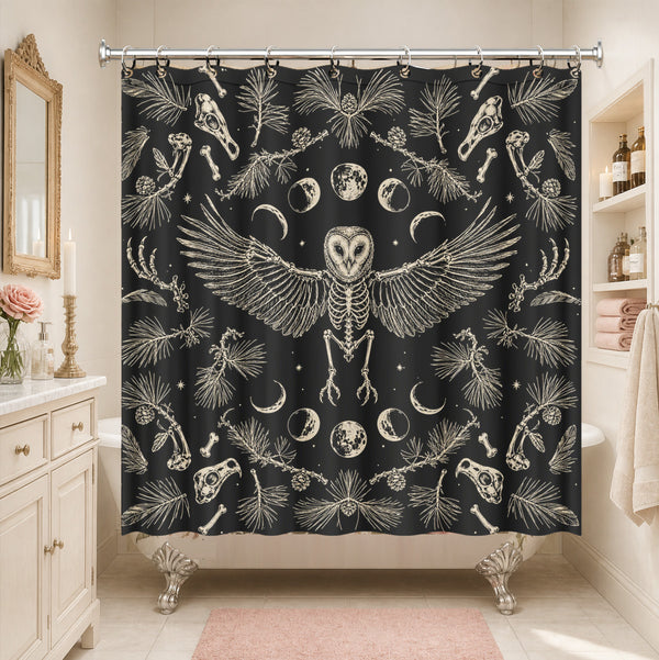Shower Curtain Skeleton Floral Vintage Etched Dark Academia Waterproof Decor