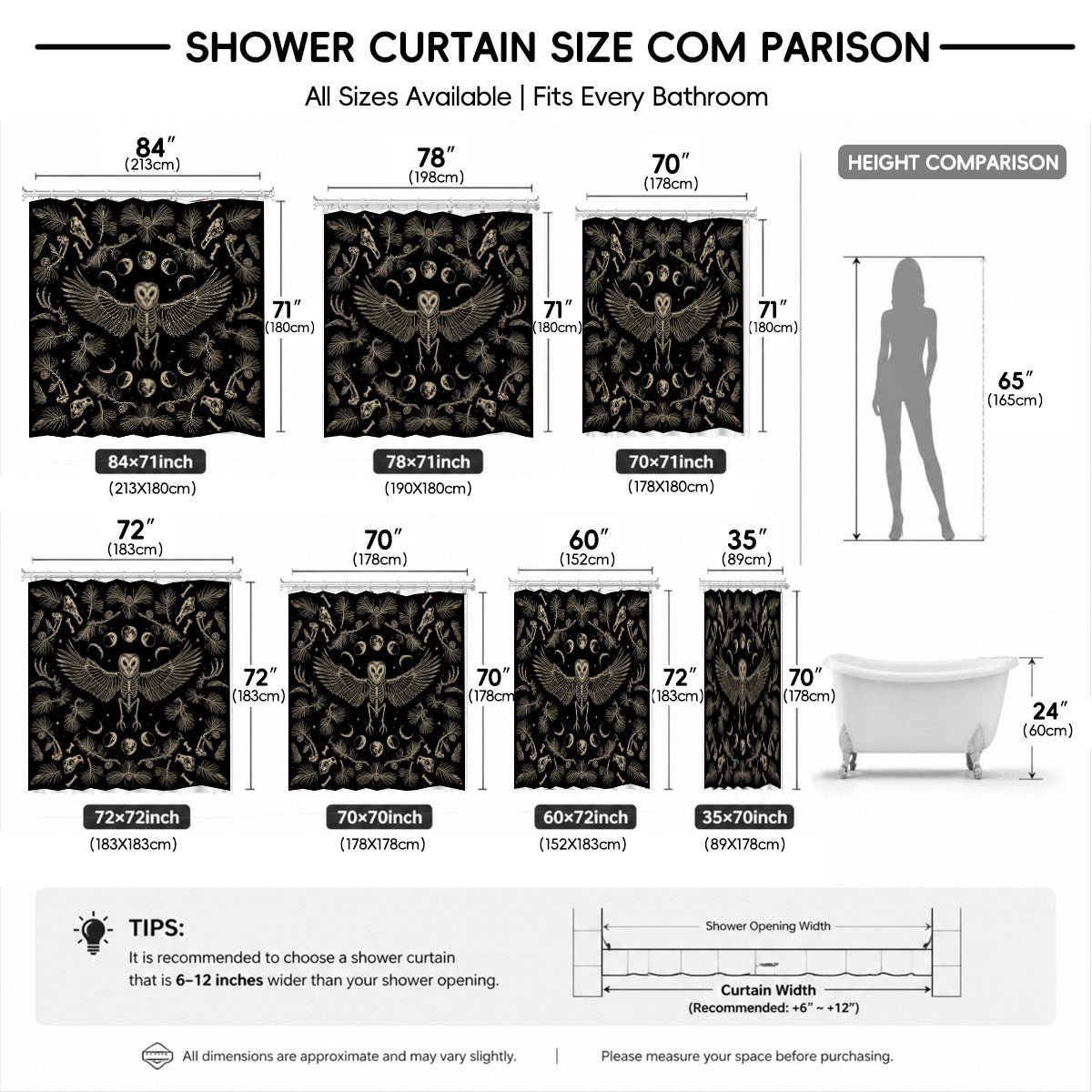 Shower Curtain Skeleton Floral Vintage Etched Dark Academia Waterproof Decor
