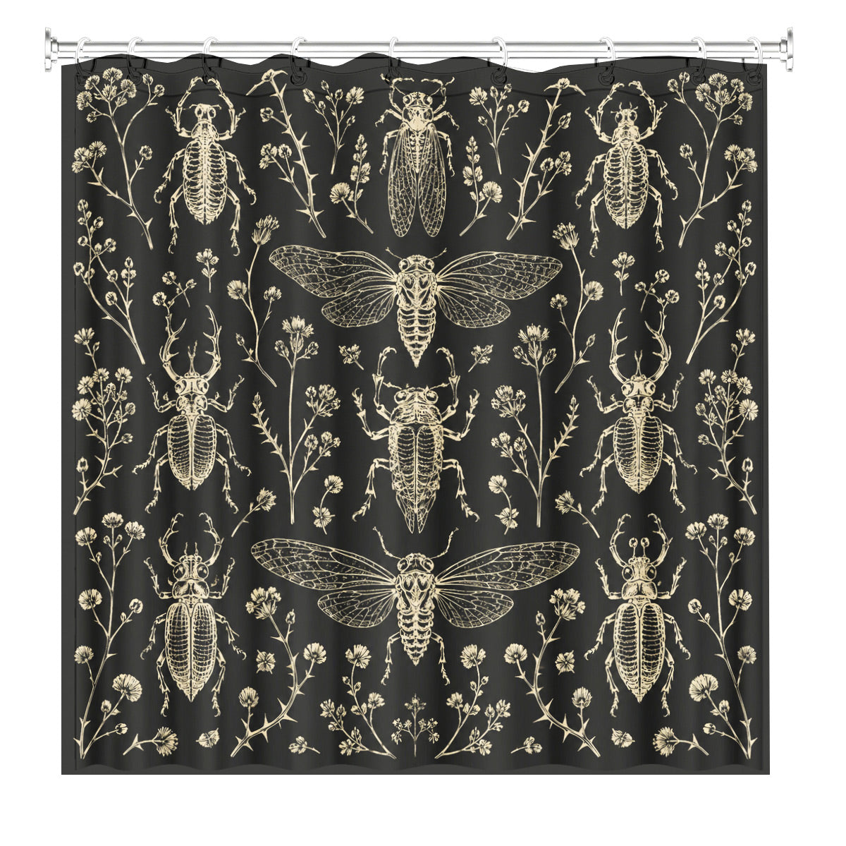 Shower Curtain Skeleton Floral Vintage Etched Dark Academia Waterproof Decor
