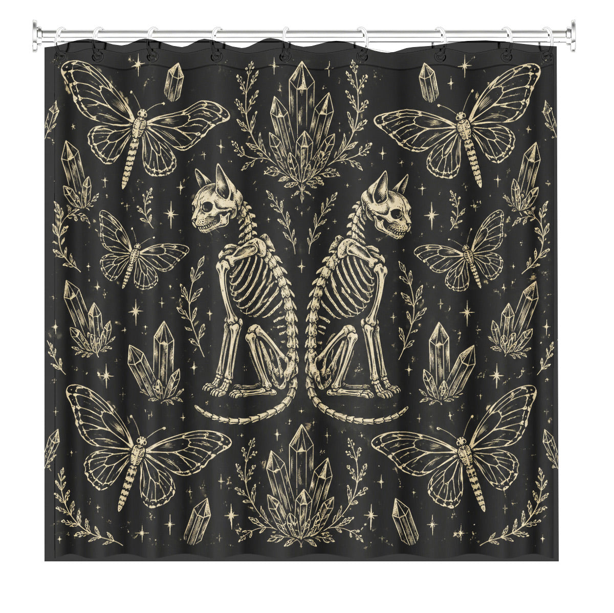 Shower Curtain Skeleton Floral Vintage Etched Dark Academia Waterproof Decor