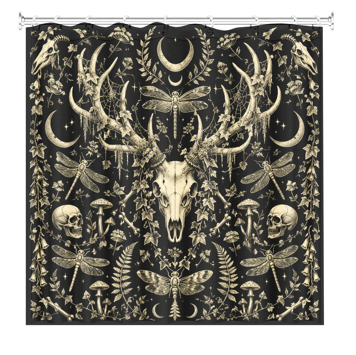 Shower Curtain Skeleton Floral Vintage Etched Dark Academia Waterproof Decor