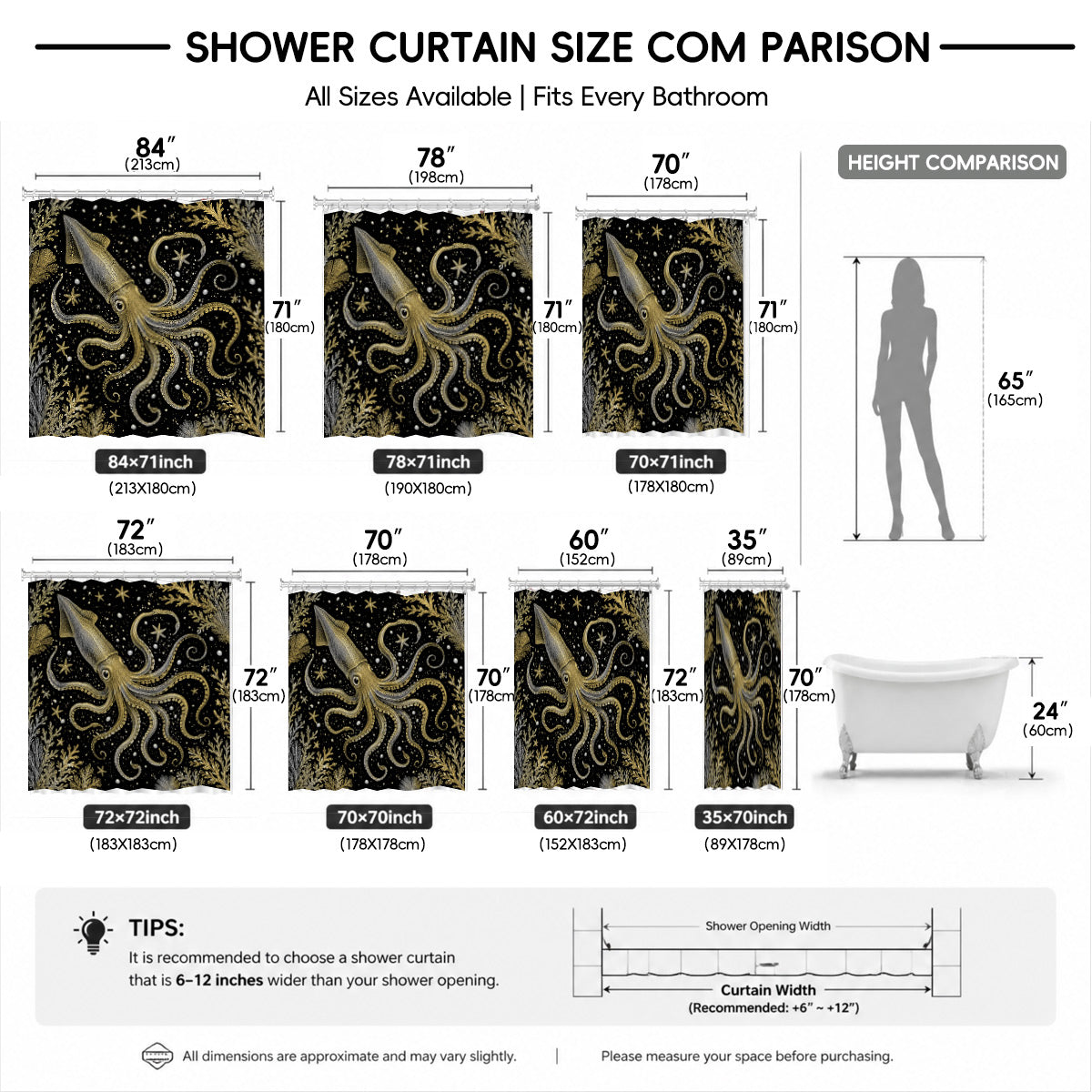 Vintage Ocean Animals Shower Curtain Nautical Gold Waterproof Decor