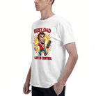 Men's Cotton Best Dad Life In Control Funny Cartoon Graphic T-Shirt Casual Everyday Tee