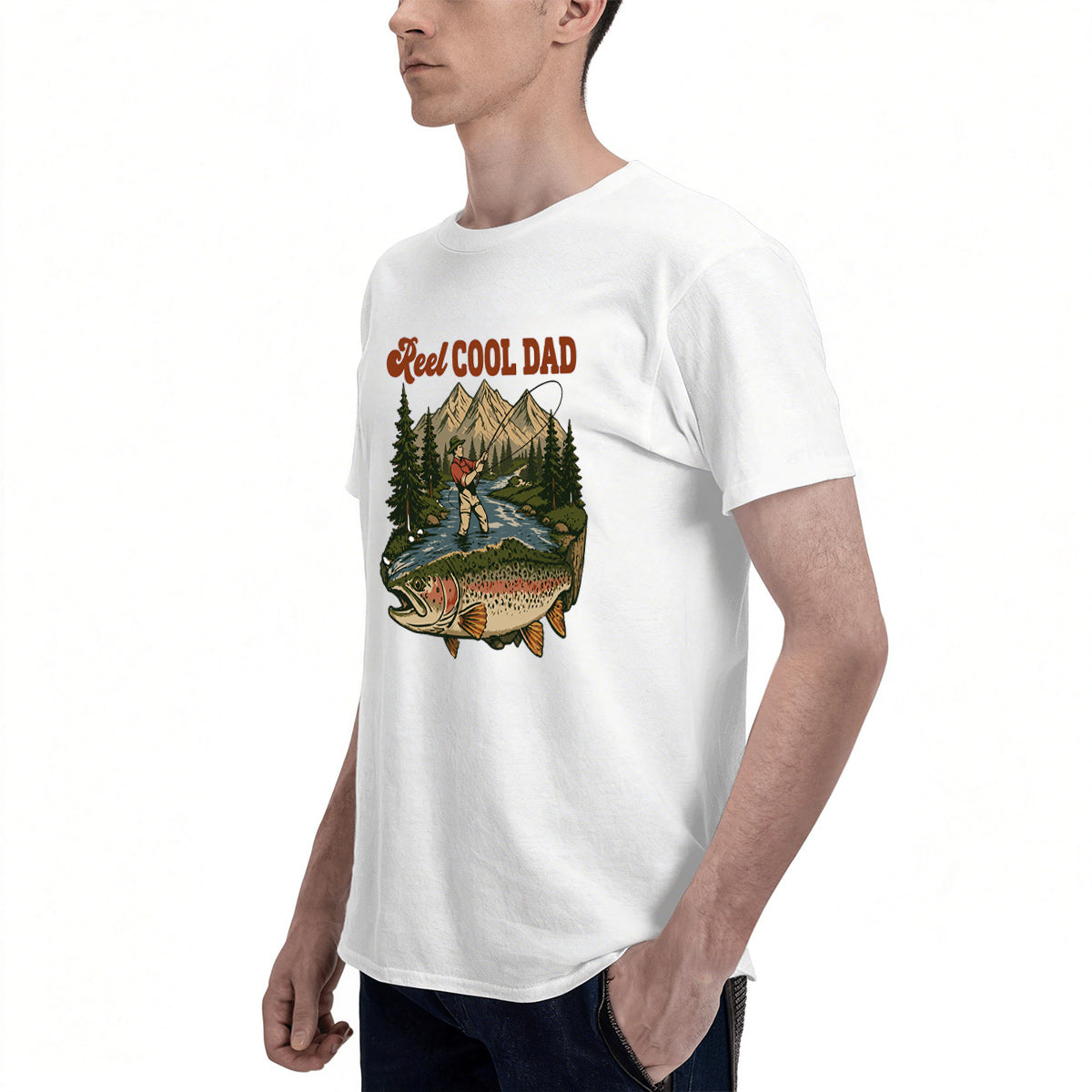 Men's Cotton Reel Cool Dad Fishing Graphic T-Shirt for Outdoor Summer Activities