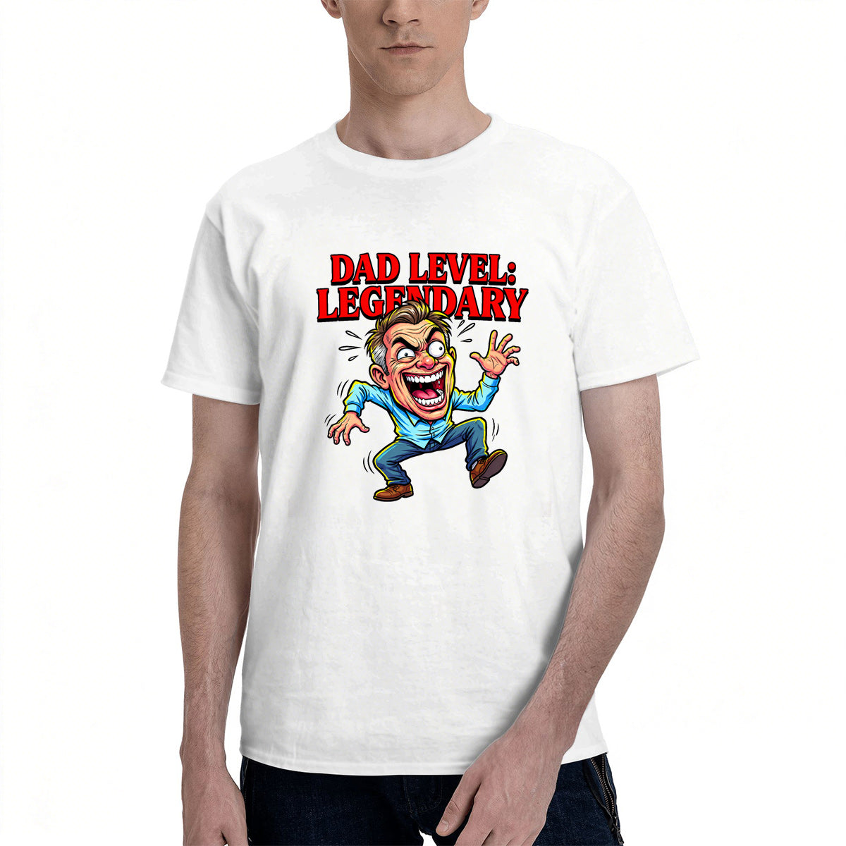 Men's Cotton Dad Level Legendary Cartoon Graphic T-Shirt for Father's Day Casual Wear