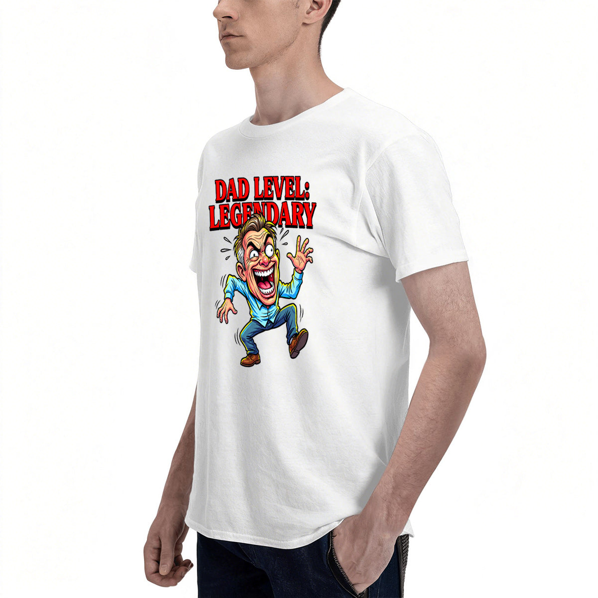 Men's Cotton Dad Level Legendary Cartoon Graphic T-Shirt for Father's Day Casual Wear