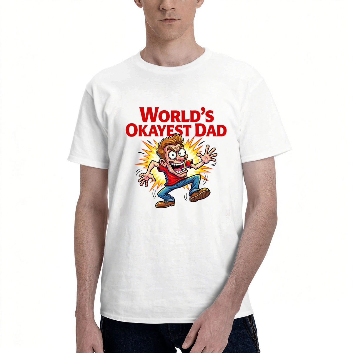 Men's Cotton Dad Level Legendary Cartoon Graphic T-Shirt for Father's Day Casual Wear