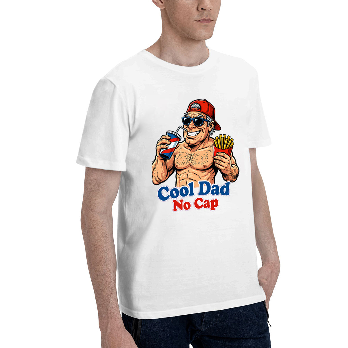 Men's Premium Cotton Cool Dad No Cap Graphic T-Shirt Casual Summer Tee