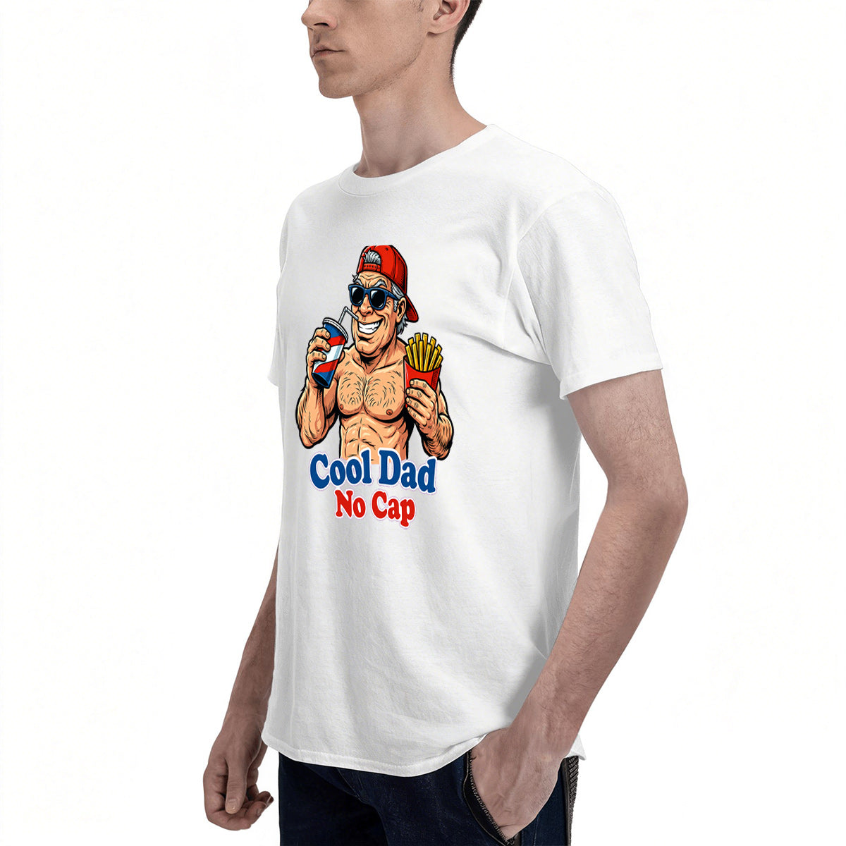 Men's Premium Cotton Cool Dad No Cap Graphic T-Shirt Casual Summer Tee