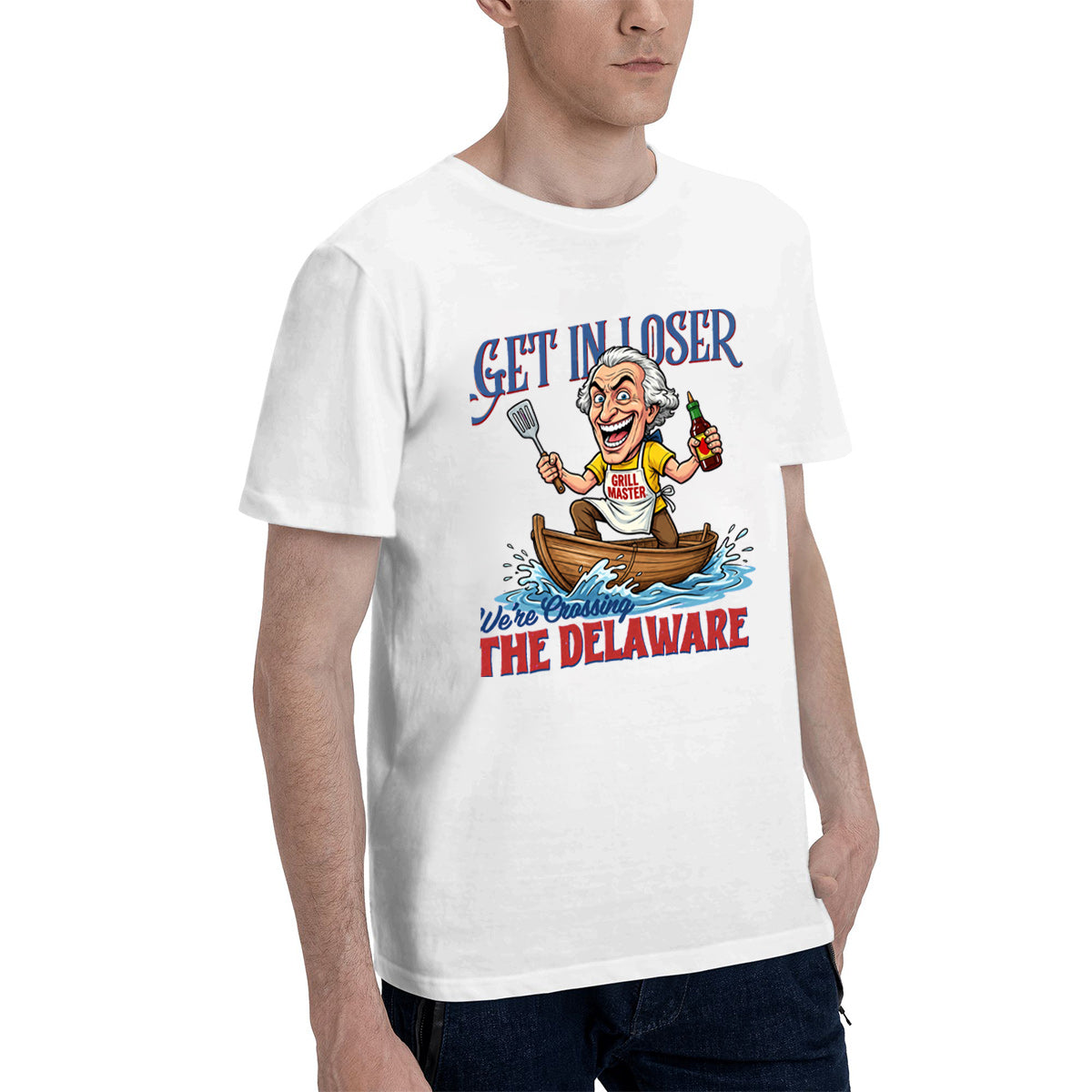 Men's Premium Cotton George Washington BBQ Humor Graphic T-Shirt for Independence Day Cookouts