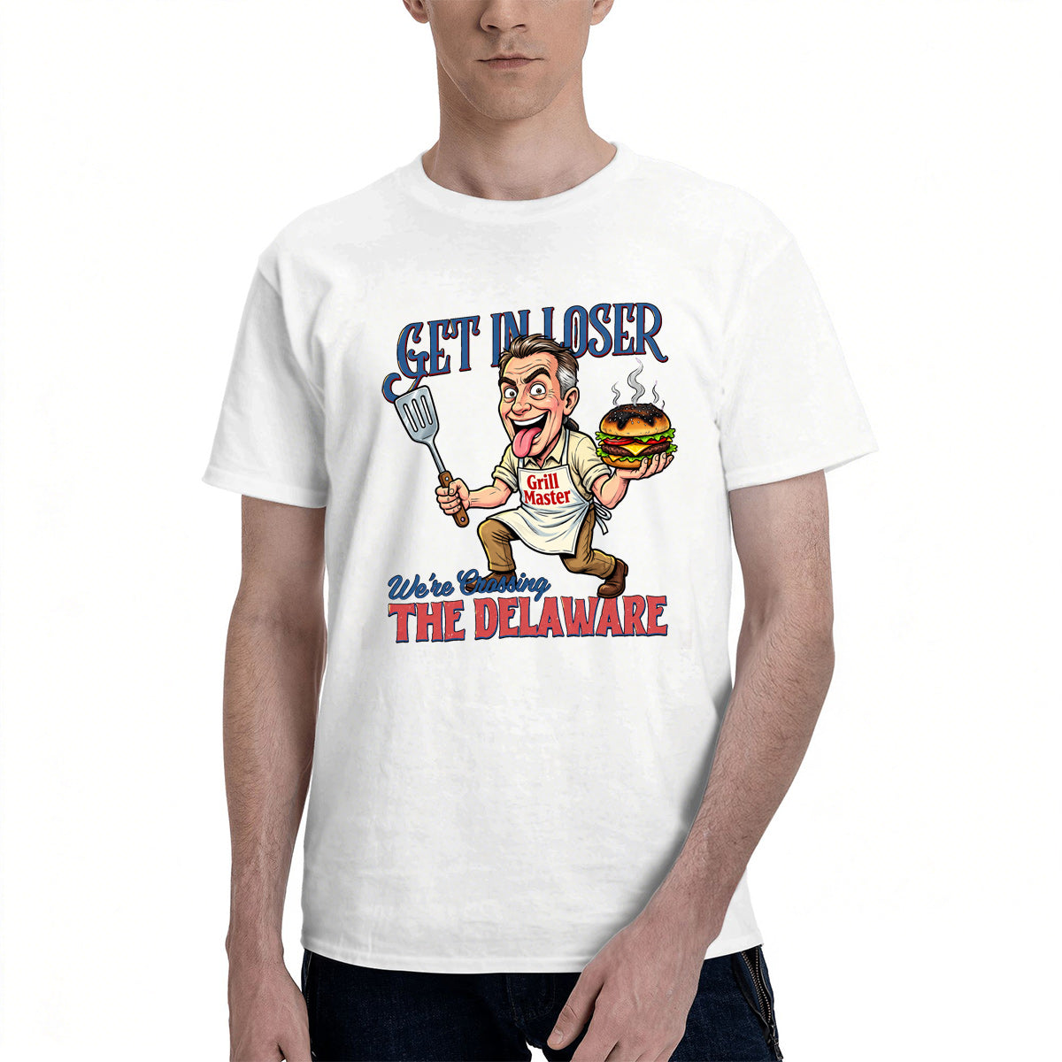 Men's Premium Cotton George Washington BBQ Humor Graphic T-Shirt for Independence Day Cookouts