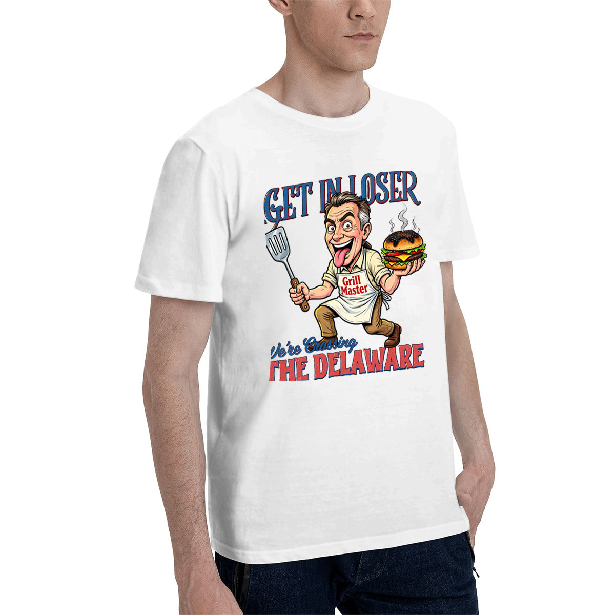 Men's Premium Cotton George Washington BBQ Humor Graphic T-Shirt for Independence Day Cookouts
