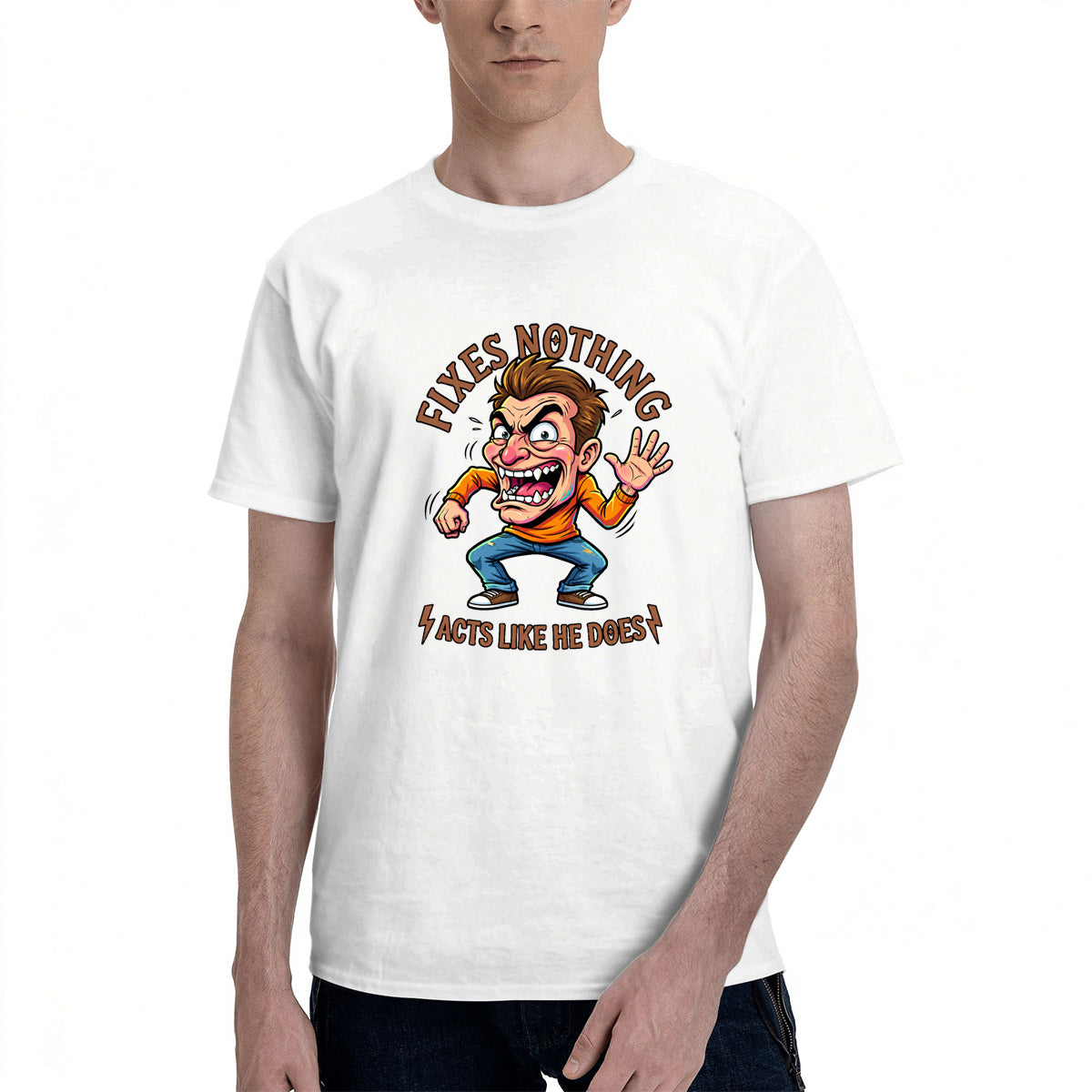 Men's Premium Cotton Funny Grill Master Cartoon Graphic Tee Casual White BBQ T-Shirt