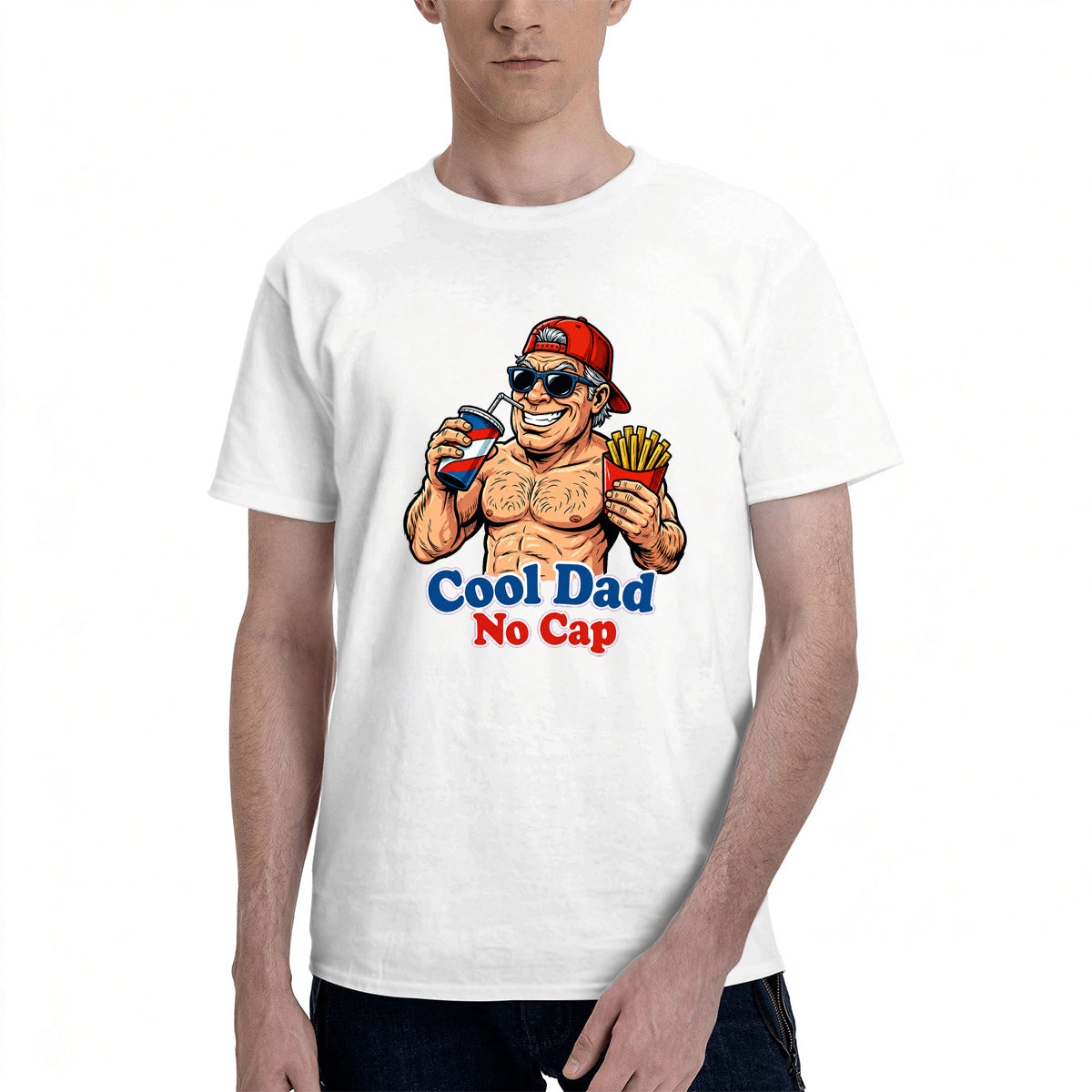 Men's Premium Cotton Cool Dad No Cap Graphic T-Shirt Funny Summer Casual Tee