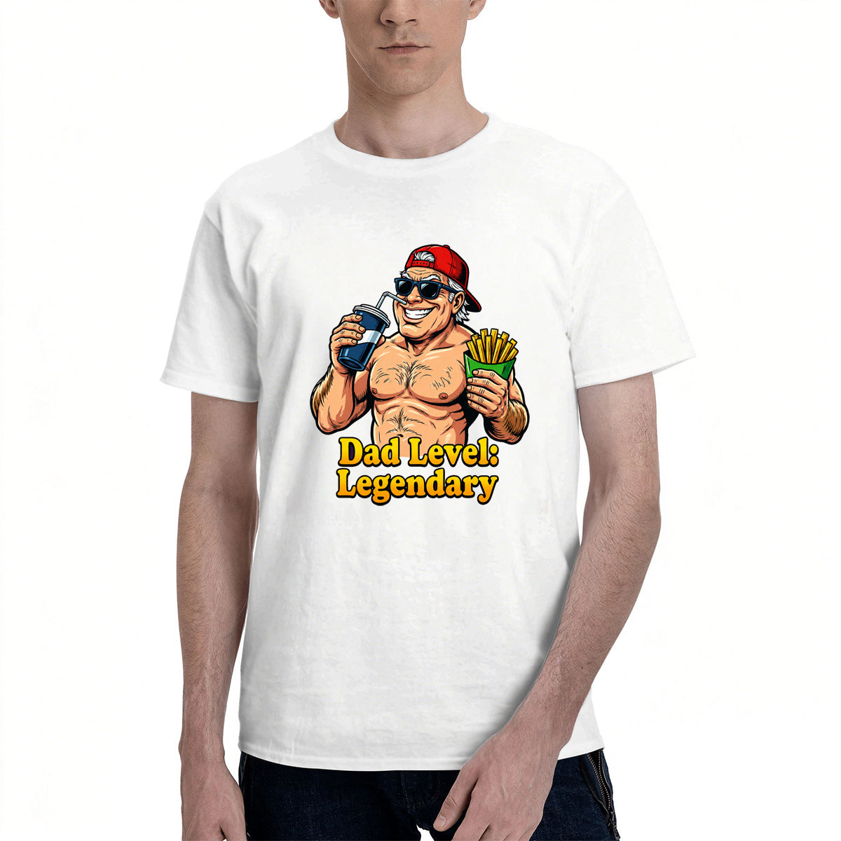 Men's Premium Cotton Cool Dad No Cap Graphic T-Shirt Funny Summer Casual Tee