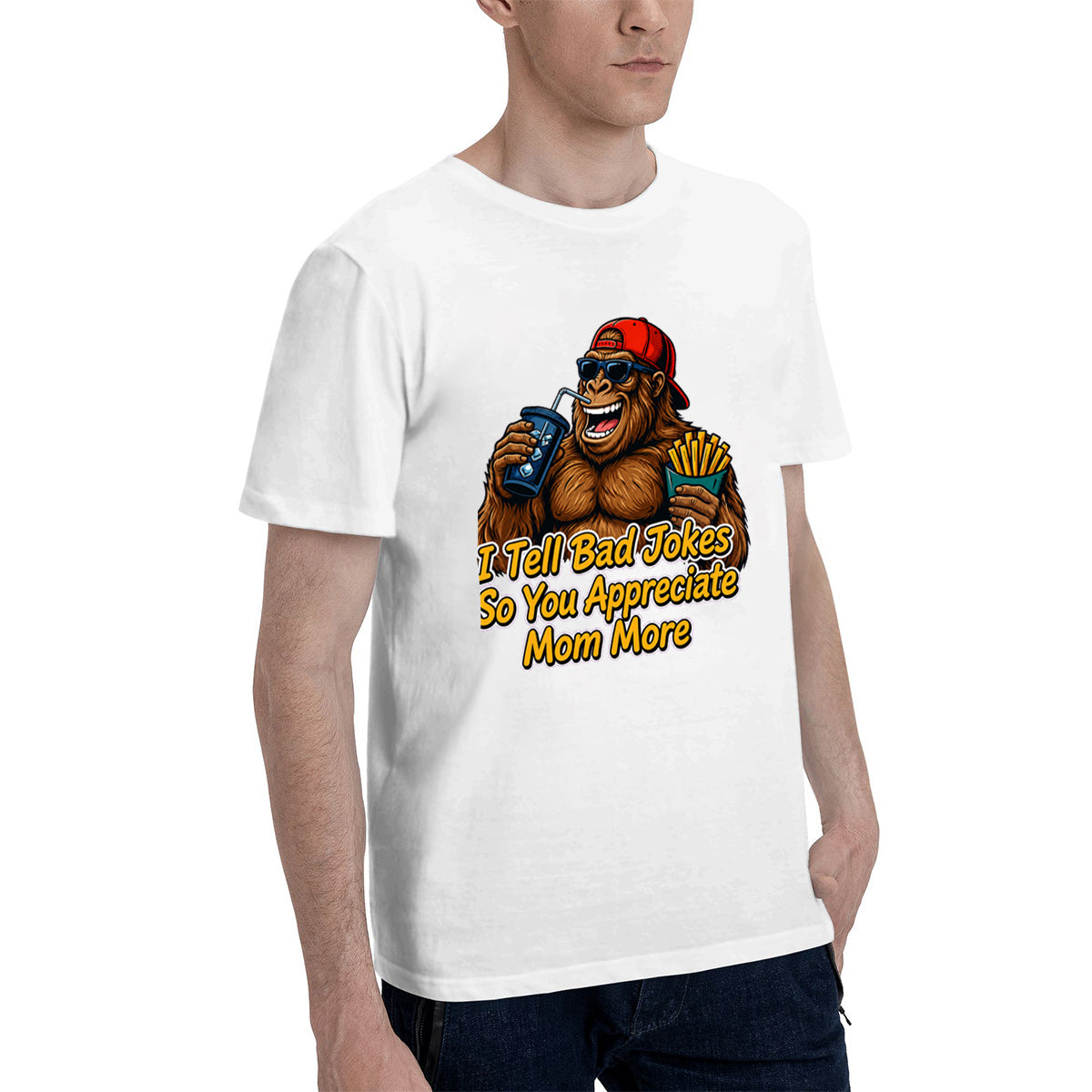 Men's Premium Cotton Bigfoot Dad Joke Graphic T-Shirt Funny Humor Casual Crew Neck Tee