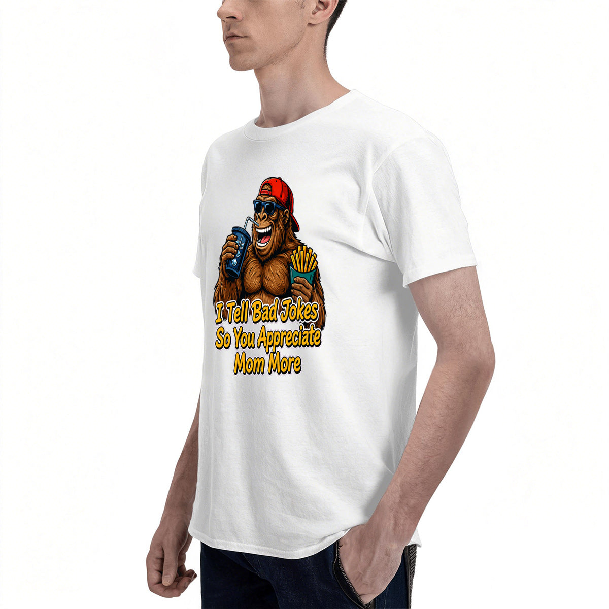 Men's Premium Cotton Bigfoot Dad Joke Graphic T-Shirt Funny Humor Casual Crew Neck Tee