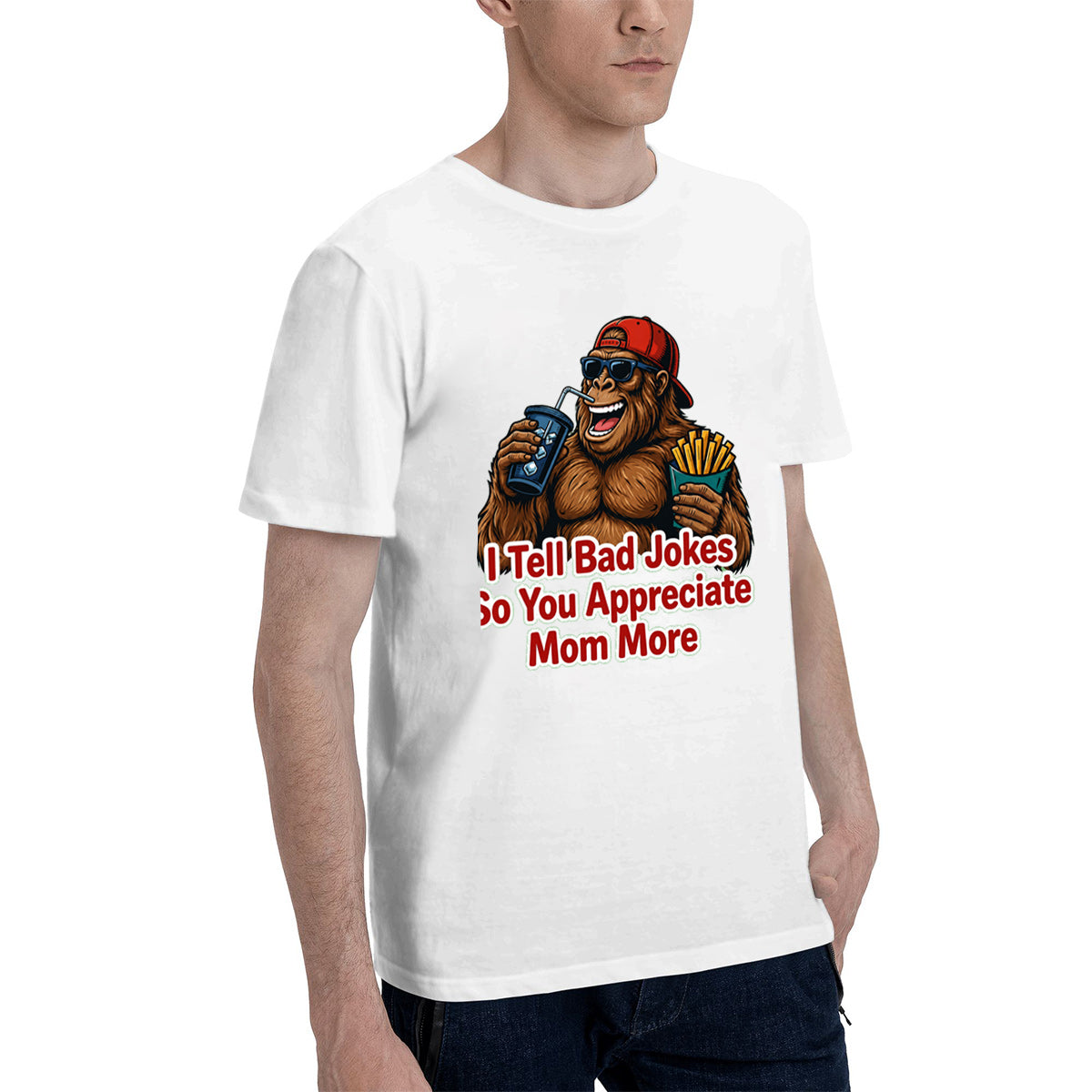 Men's Premium Cotton Bigfoot Dad Joke Graphic T-Shirt Funny Humor Casual Crew Neck Tee
