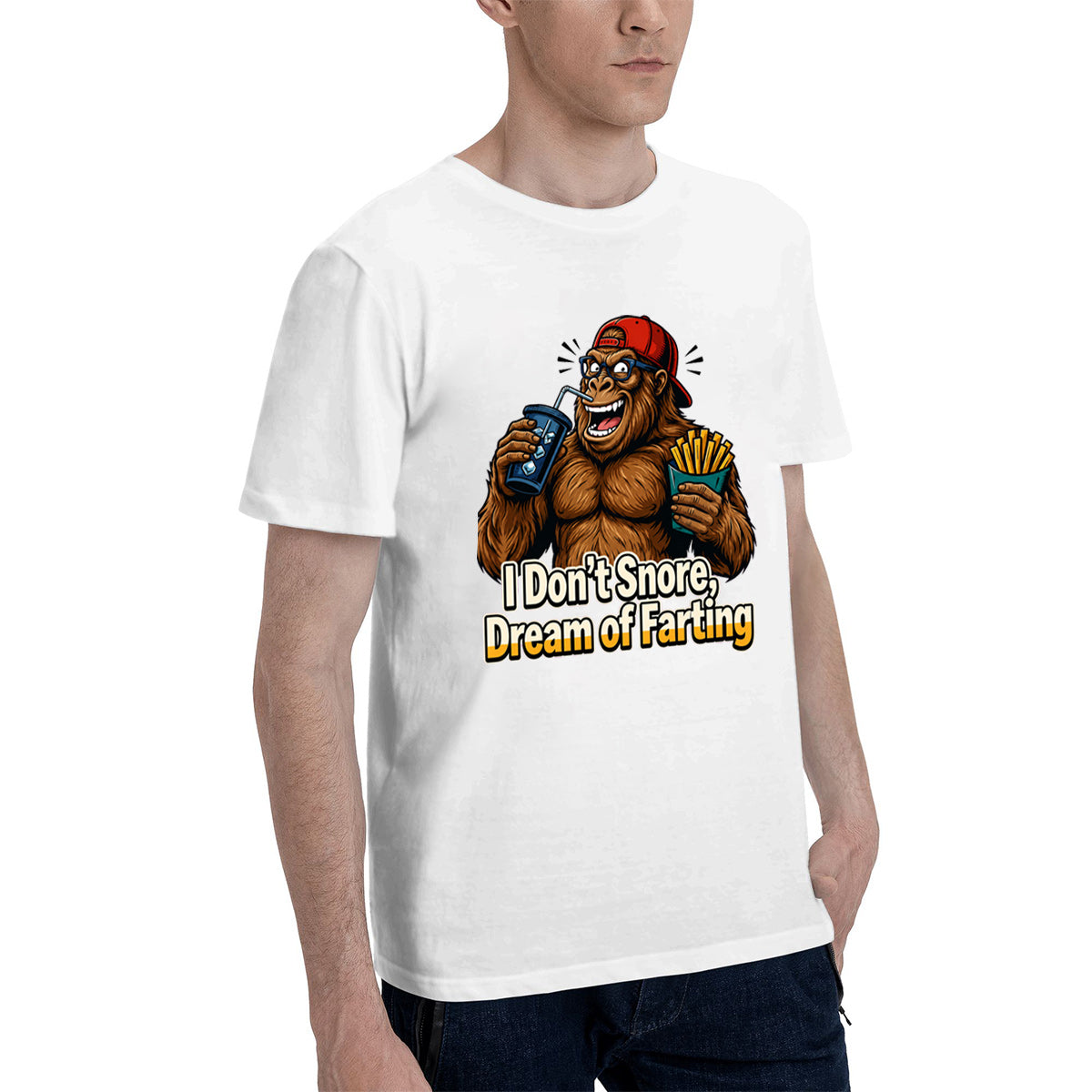 Men's Premium Cotton Bigfoot Dad Joke Graphic T-Shirt Funny Humor Casual Crew Neck Tee