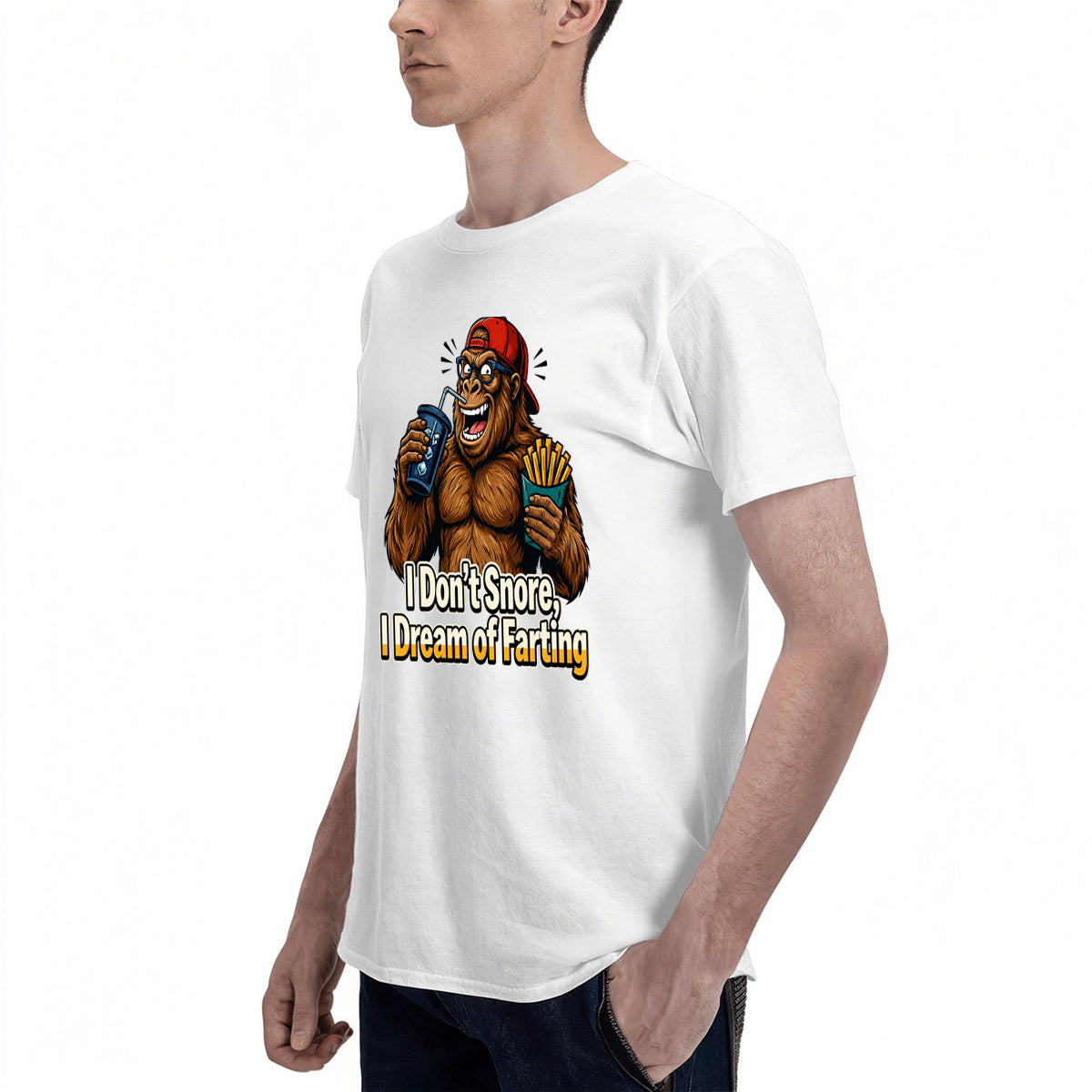Men's Premium Cotton Bigfoot Dad Joke Graphic T-Shirt Funny Humor Casual Crew Neck Tee