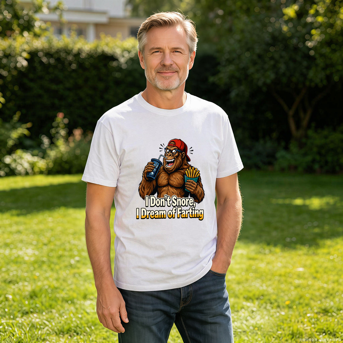 Men's Premium Cotton Bigfoot Dad Joke Graphic T-Shirt Funny Humor Casual Crew Neck Tee