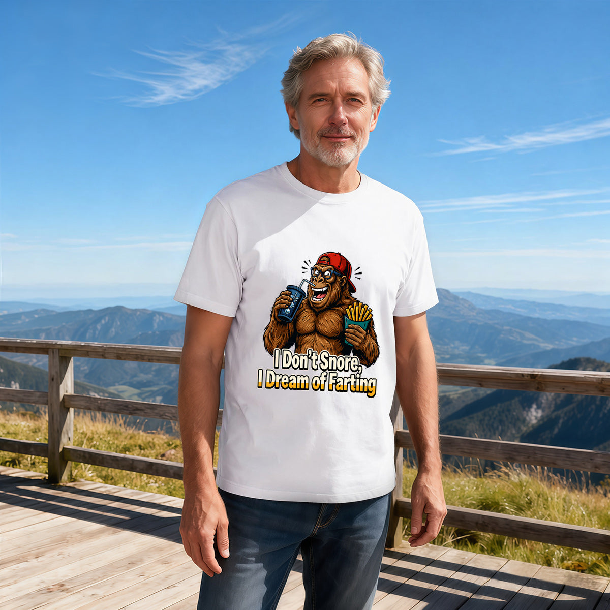 Men's Premium Cotton Bigfoot Dad Joke Graphic T-Shirt Funny Humor Casual Crew Neck Tee