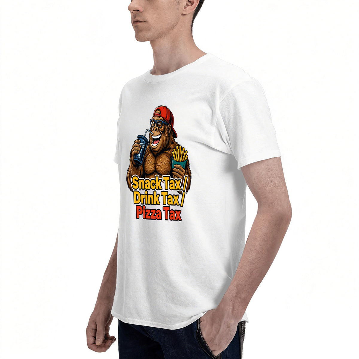 Men's Premium Cotton Snack Tax Gorilla Graphic T-Shirt Funny Casual Crew Neck Tee