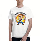 Men's Cotton World's Okayest Dad Funny Cartoon Graphic Tee for Father's Day Casual Wear