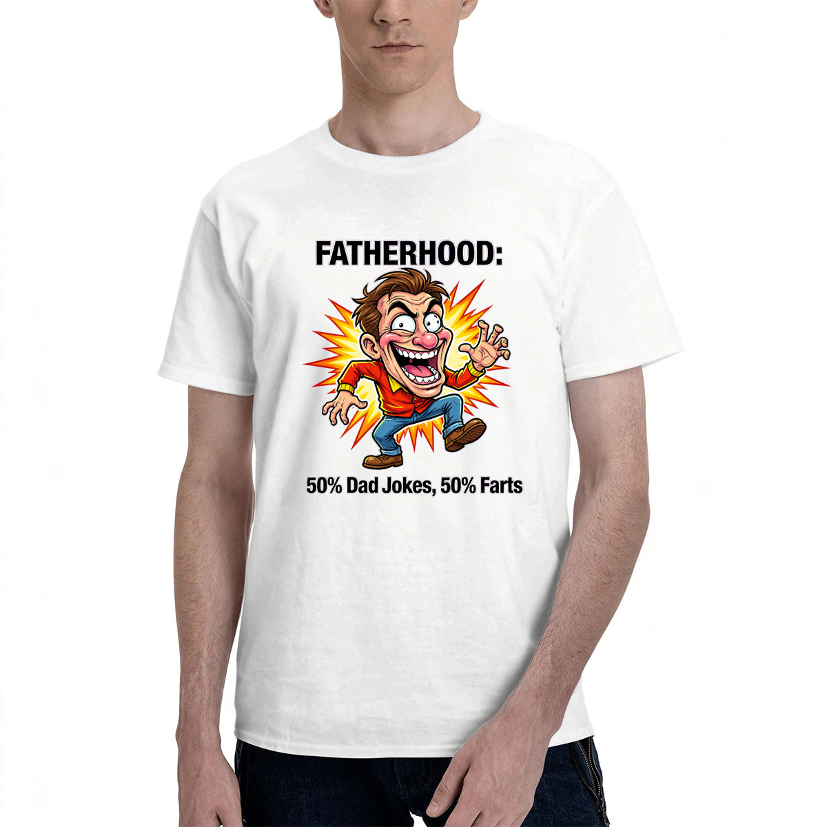 Men's Cotton World's Okayest Dad Funny Cartoon Graphic Tee for Father's Day Casual Wear