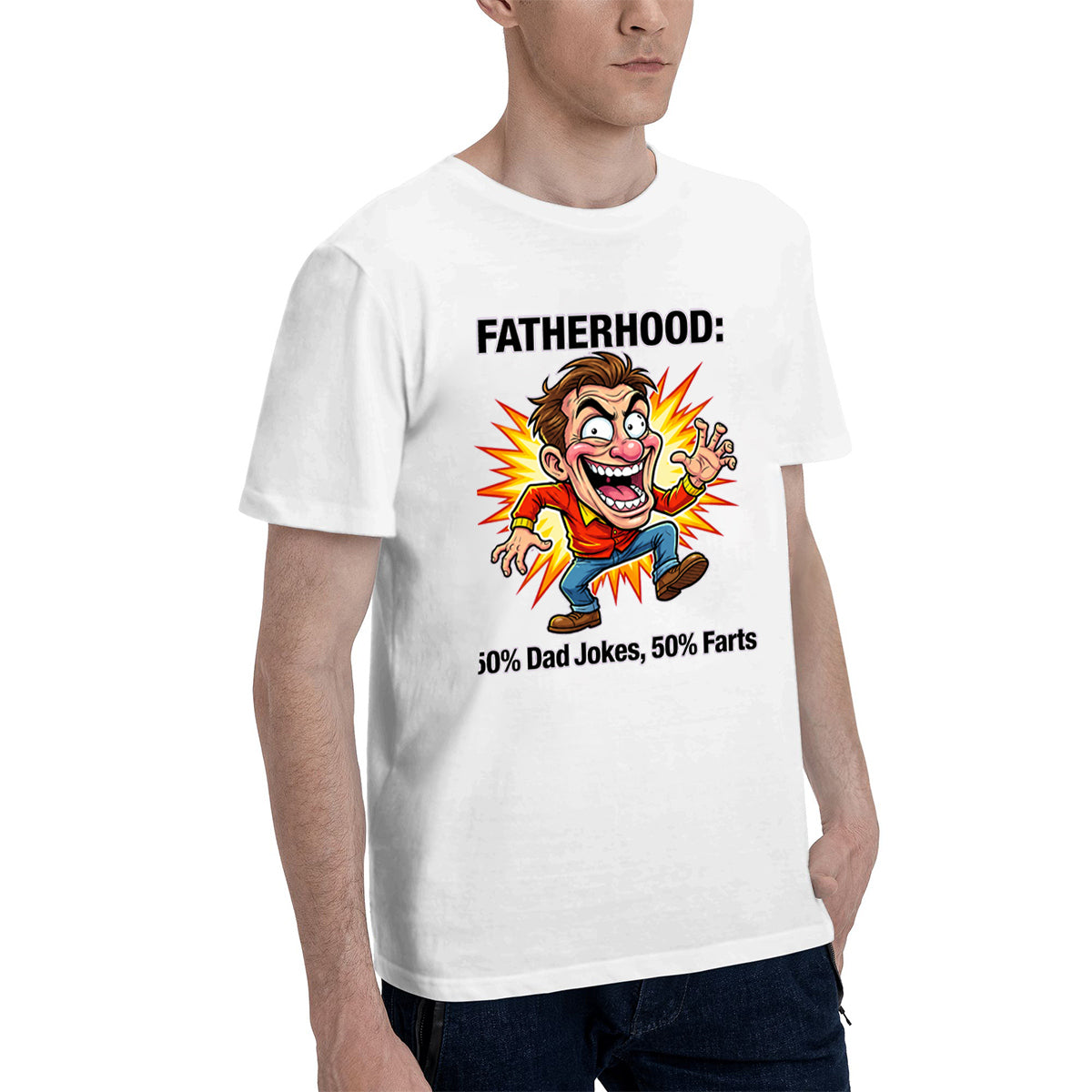 Men's Cotton World's Okayest Dad Funny Cartoon Graphic Tee for Father's Day Casual Wear