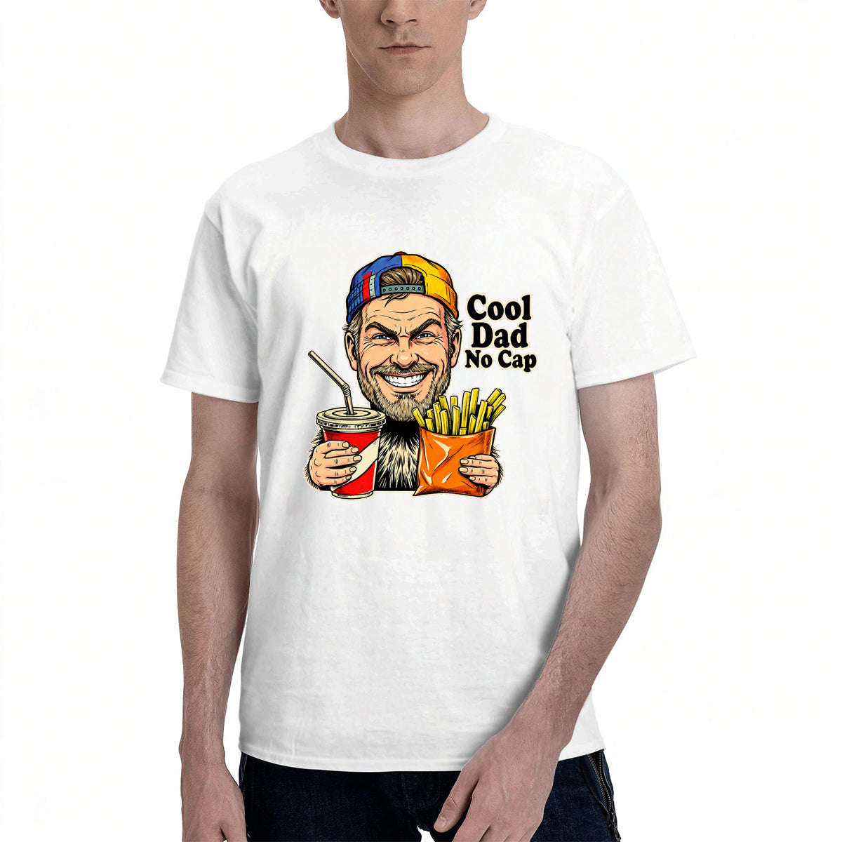 Men's Cotton Cool Dad No Cap Graphic T-Shirt Casual Streetwear Short Sleeve Tee