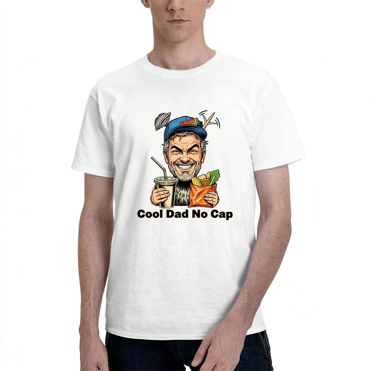 Men's Cotton Cool Dad No Cap Graphic T-Shirt Casual Streetwear Short Sleeve Tee