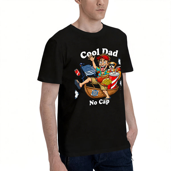 Men's Cotton Cool Dad No Cap Cartoon Graphic T-Shirt for Father's Day Casual Wear