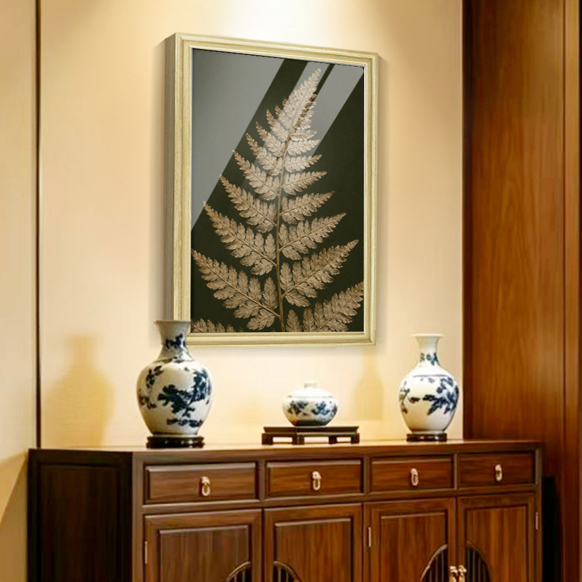 Vintage Botanical Leaf Canvas Wall Art Earth Tone Framed Decor Gift