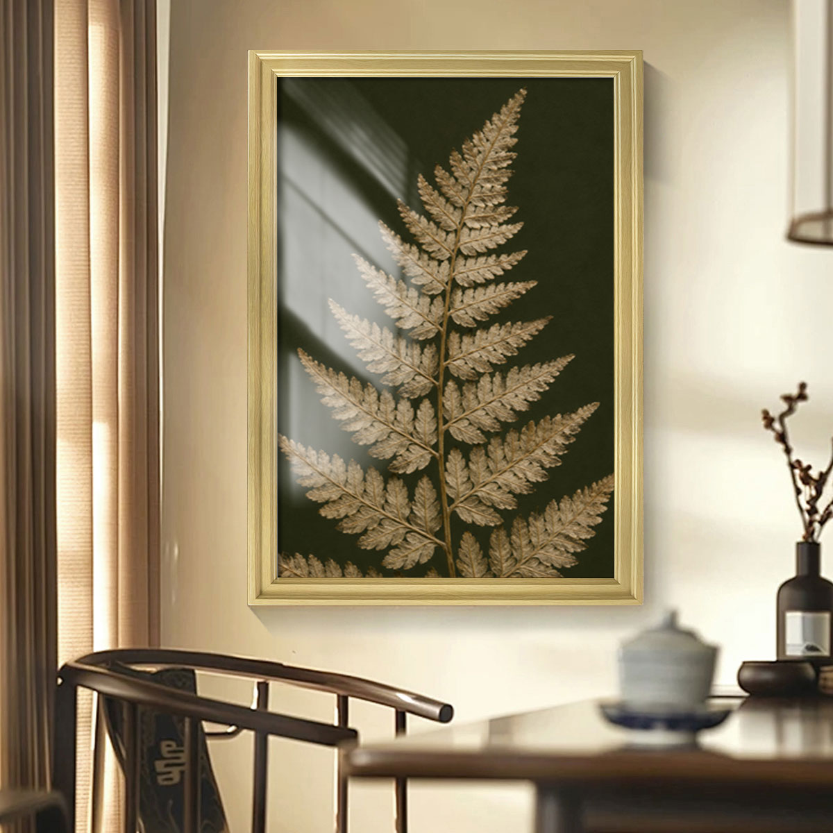 Vintage Botanical Leaf Canvas Wall Art Earth Tone Framed Decor Gift