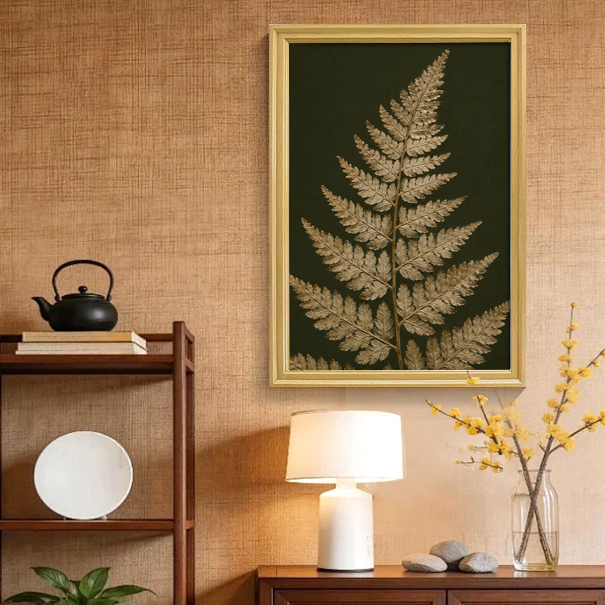 Vintage Botanical Leaf Canvas Wall Art Earth Tone Framed Decor Gift