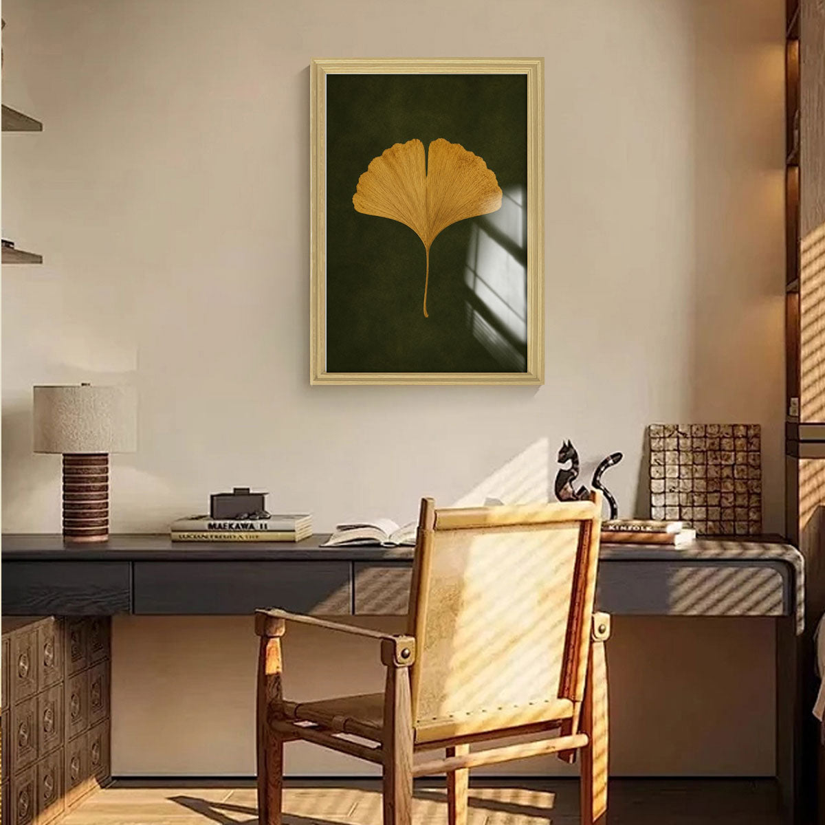Vintage Botanical Leaf Canvas Wall Art Earth Tone Framed Decor Gift