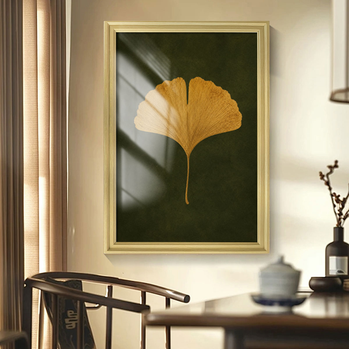 Vintage Botanical Leaf Canvas Wall Art Earth Tone Framed Decor Gift