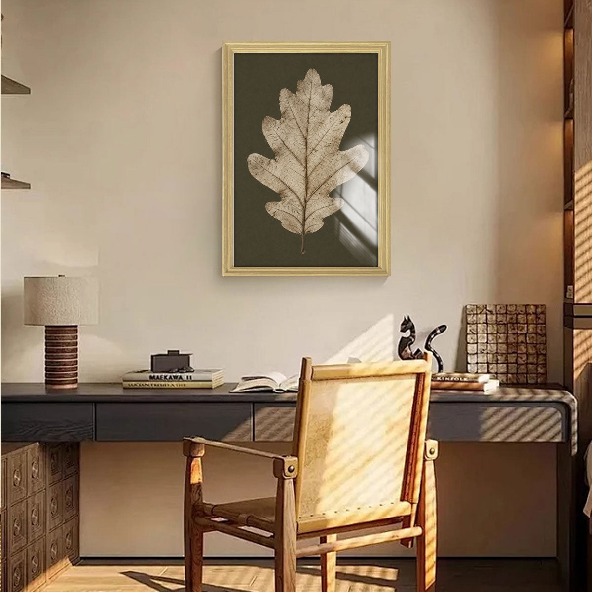 Vintage Botanical Leaf Canvas Wall Art Earth Tone Framed Decor Gift
