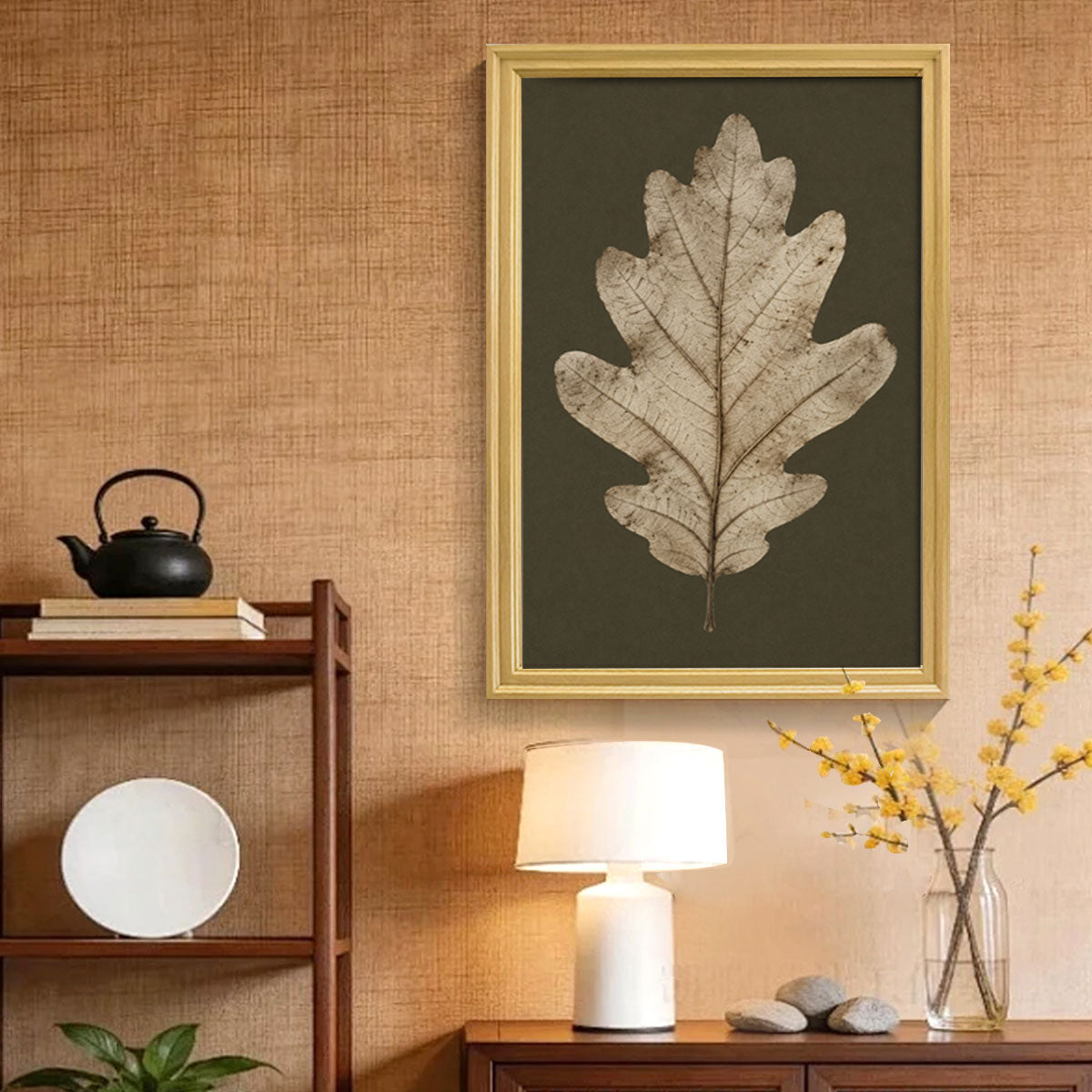 Vintage Botanical Leaf Canvas Wall Art Earth Tone Framed Decor Gift