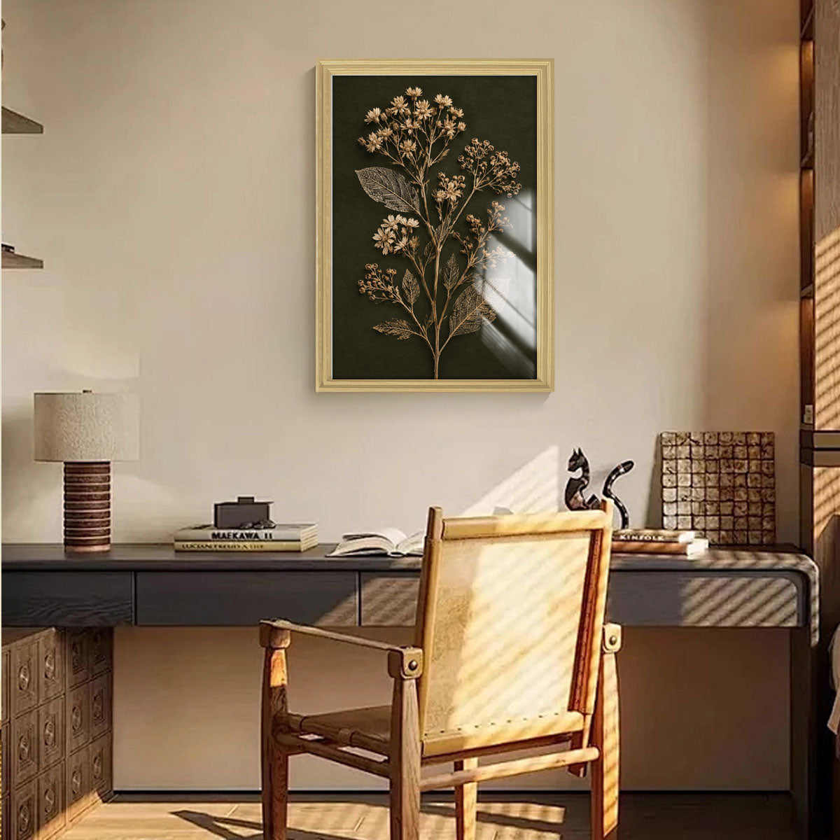 Vintage Botanical Leaf Canvas Wall Art Earth Tone Framed Decor Gift