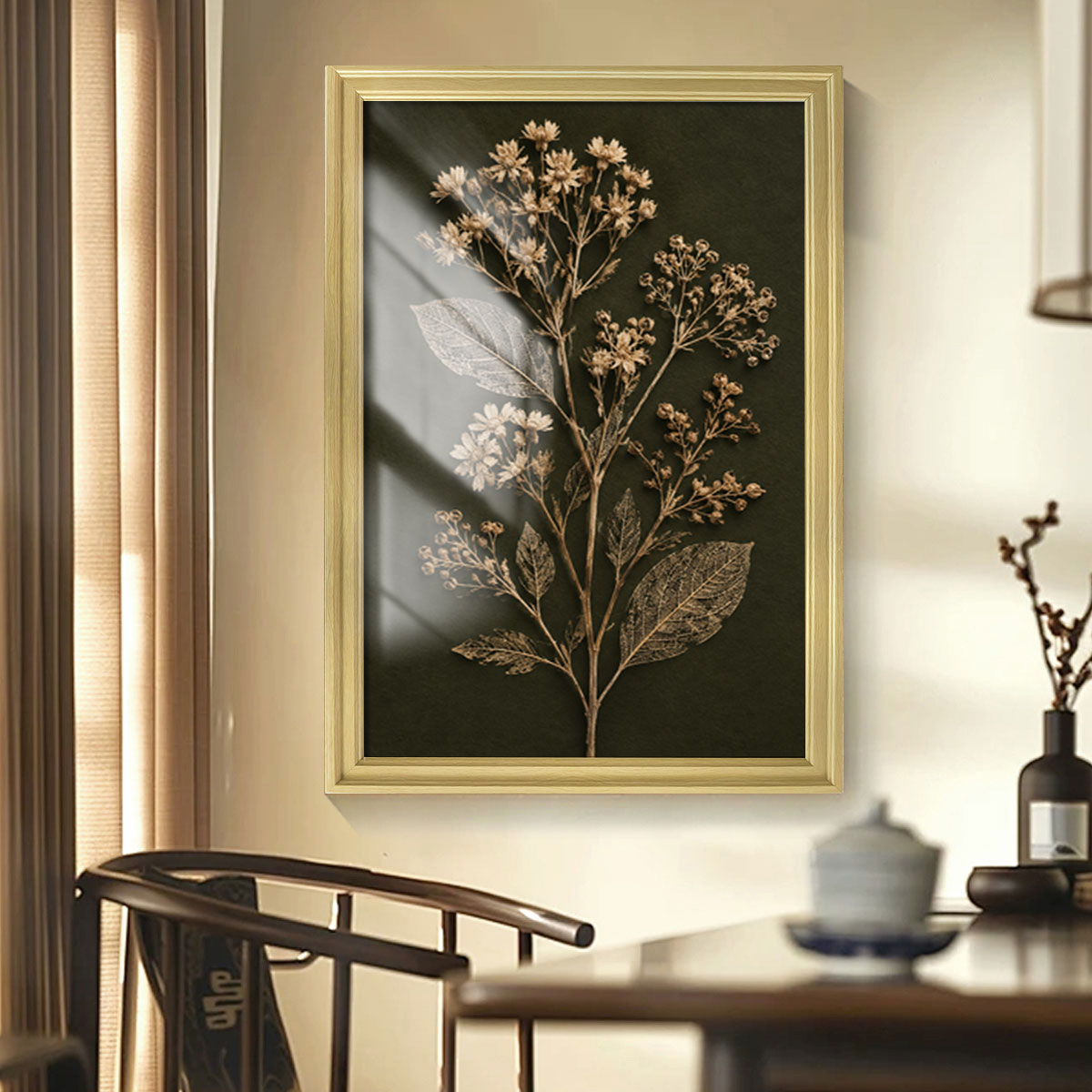 Vintage Botanical Leaf Canvas Wall Art Earth Tone Framed Decor Gift