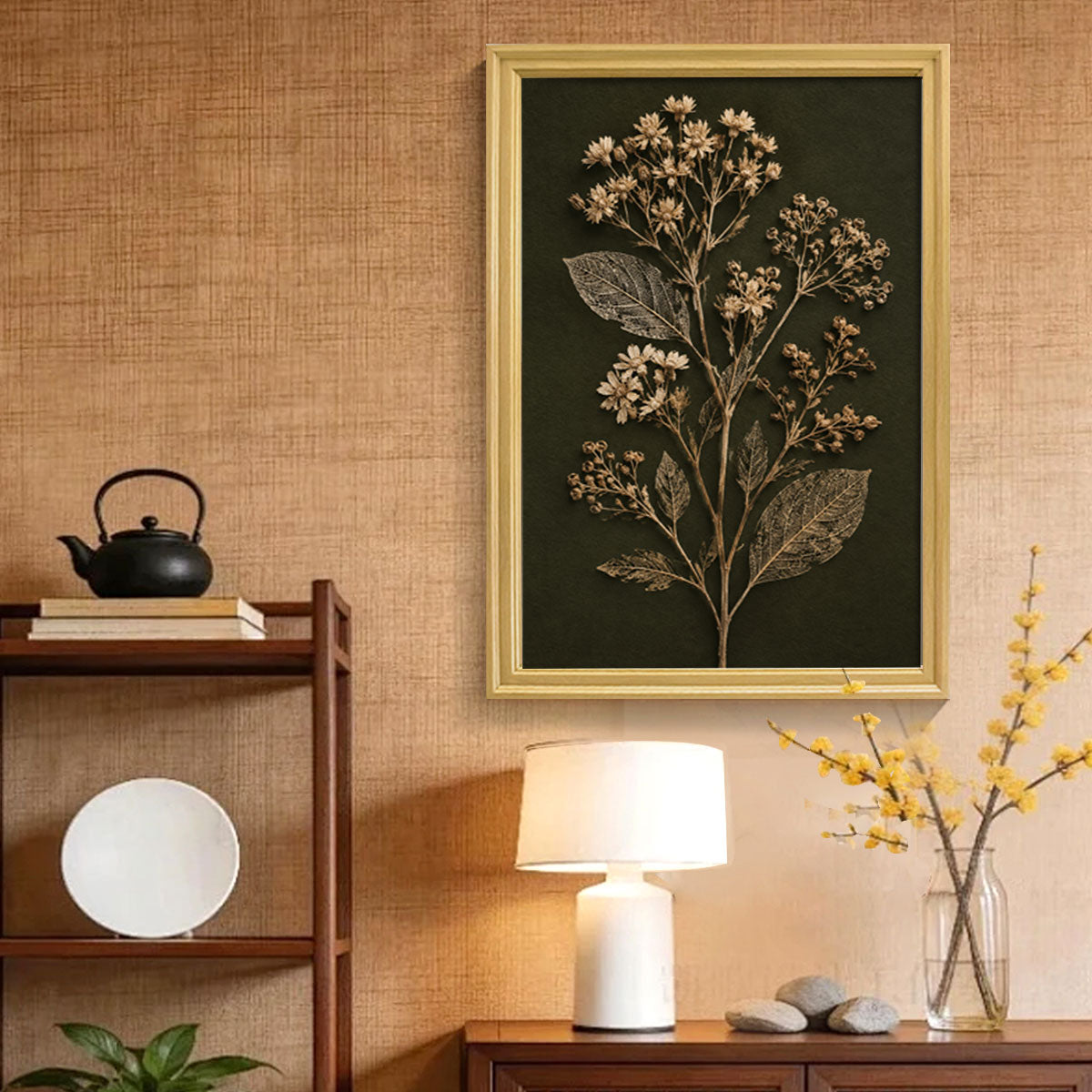 Vintage Botanical Leaf Canvas Wall Art Earth Tone Framed Decor Gift
